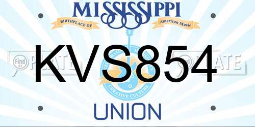 KVS854 Mississippi License Plate