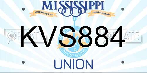 KVS884 Mississippi License Plate