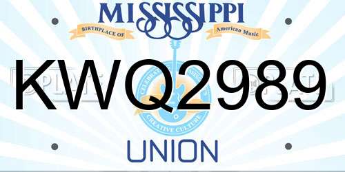 KWQ2989 Mississippi License Plate
