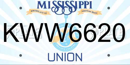 KWW6620 Mississippi License Plate