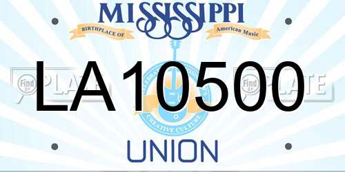 LA10500 Mississippi License Plate