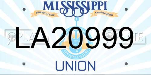 LA20999 Mississippi License Plate