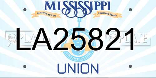 LA25821 Mississippi License Plate