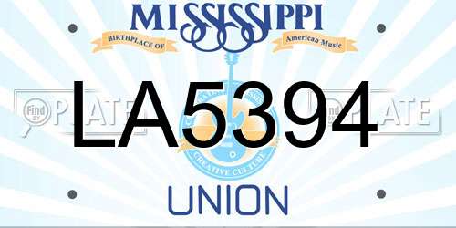 LA5394 Mississippi License Plate
