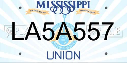LA5A557 Mississippi License Plate