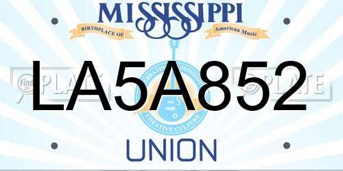 LA5A852 Mississippi License Plate