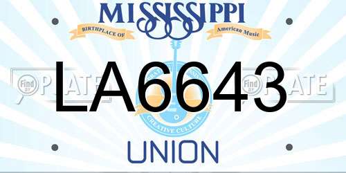 LA6643 Mississippi License Plate