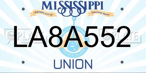 LA8A552 Mississippi License Plate