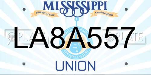 LA8A557 Mississippi License Plate
