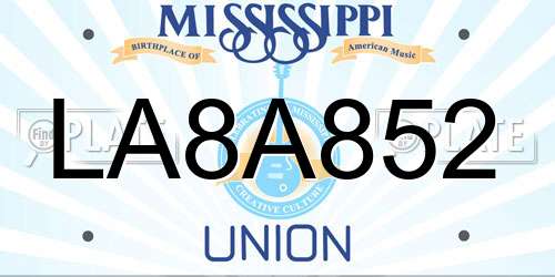 LA8A852 Mississippi License Plate