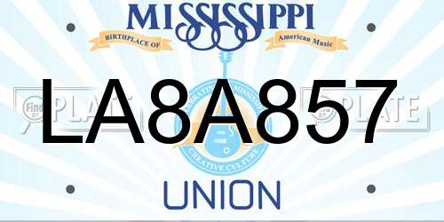 LA8A857 Mississippi License Plate