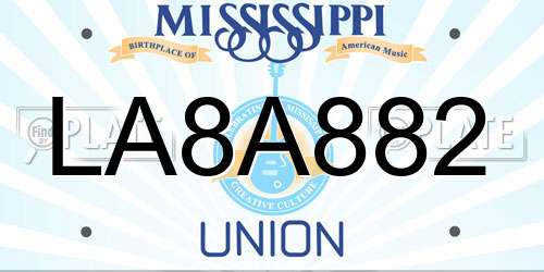 LA8A882 Mississippi License Plate