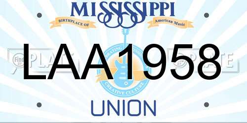 LAA1958 Mississippi License Plate