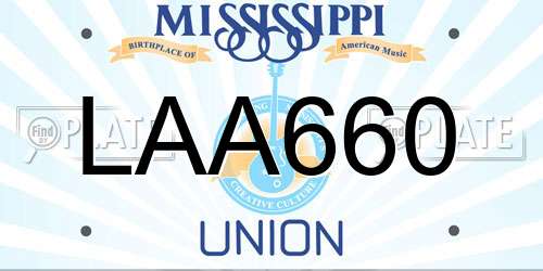 LAA660 Mississippi License Plate