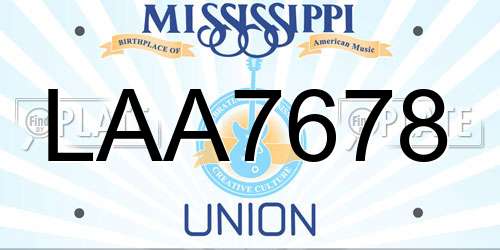 LAA7678 Mississippi License Plate