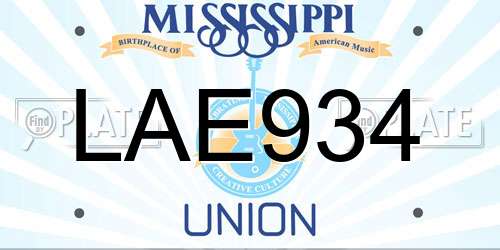 LAE934 Mississippi License Plate