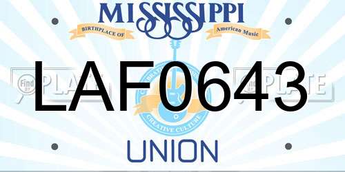 LAF0643 Mississippi License Plate