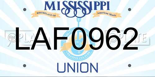 LAF0962 Mississippi License Plate