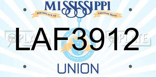 LAF3912 Mississippi License Plate