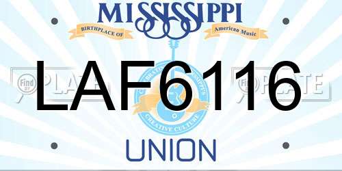 LAF6116 Mississippi License Plate
