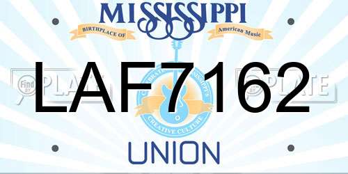 LAF7162 Mississippi License Plate
