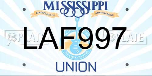 LAF997 Mississippi License Plate