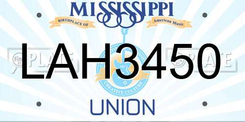LAH3450 Mississippi License Plate