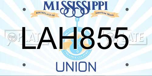LAH855 Mississippi License Plate