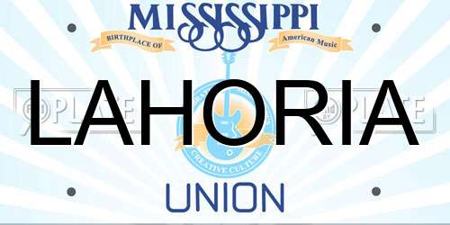 LAHORIA Mississippi License Plate