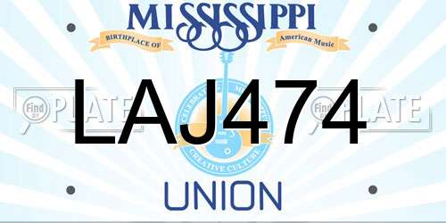 LAJ474 Mississippi License Plate