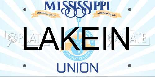 LAKEIN Mississippi License Plate