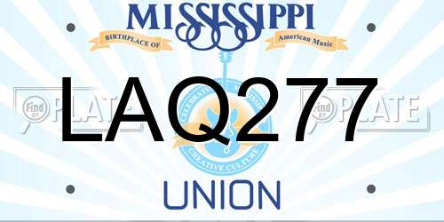 LAQ277 Mississippi License Plate