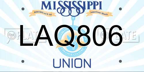 LAQ806 Mississippi License Plate