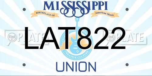 LAT822 Mississippi License Plate