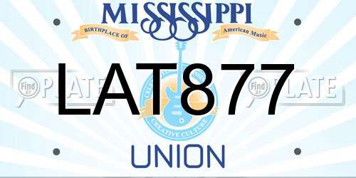 LAT877 Mississippi License Plate