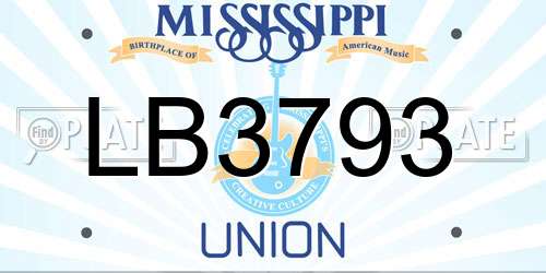 LB3793 Mississippi License Plate