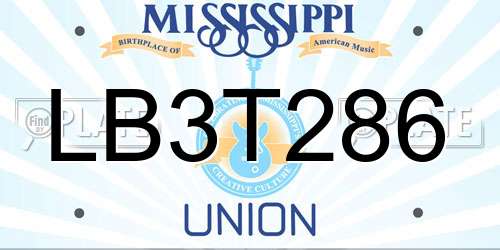 LB3T286 Mississippi License Plate