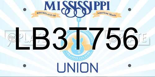 LB3T756 Mississippi License Plate