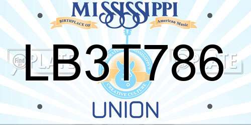 LB3T786 Mississippi License Plate