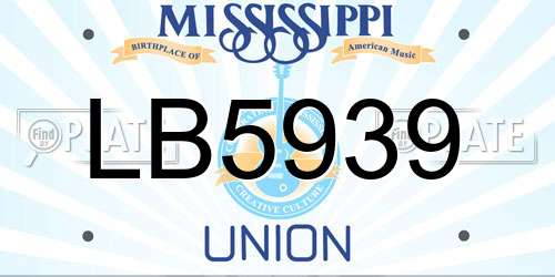 LB5939 Mississippi License Plate