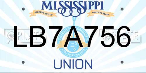 LB7A756 Mississippi License Plate