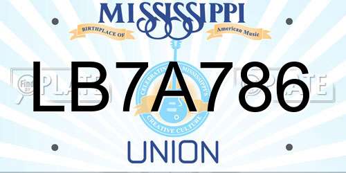 LB7A786 Mississippi License Plate