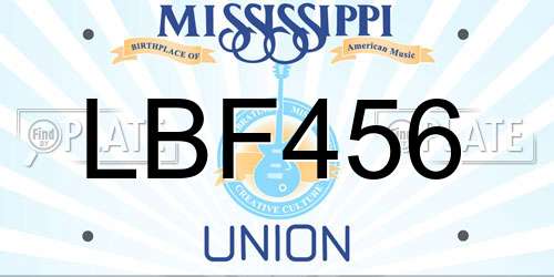 LBF456 Mississippi License Plate