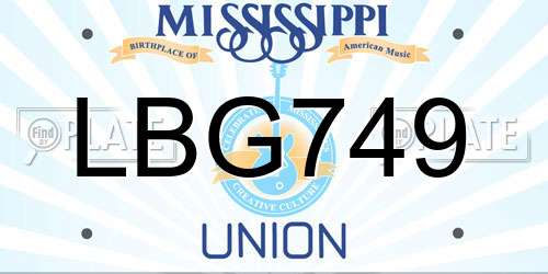 LBG749 Mississippi License Plate