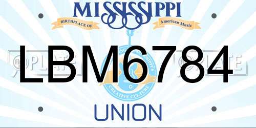 LBM6784 Mississippi License Plate