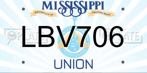 LBV706 Mississippi License Plate