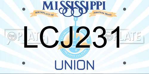 LCJ231 Mississippi License Plate