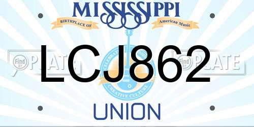LCJ862 Mississippi License Plate