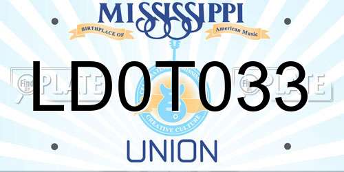 LD0T033 Mississippi License Plate
