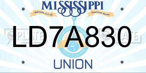 LD7A830 Mississippi License Plate